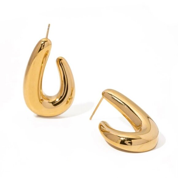 NWT 18K Gold Plated Stainless Steel U Shape Chunky Hoop Earrings for Women - Picture 3 of 9